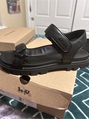 Coach Black Leather Sig SportSandals